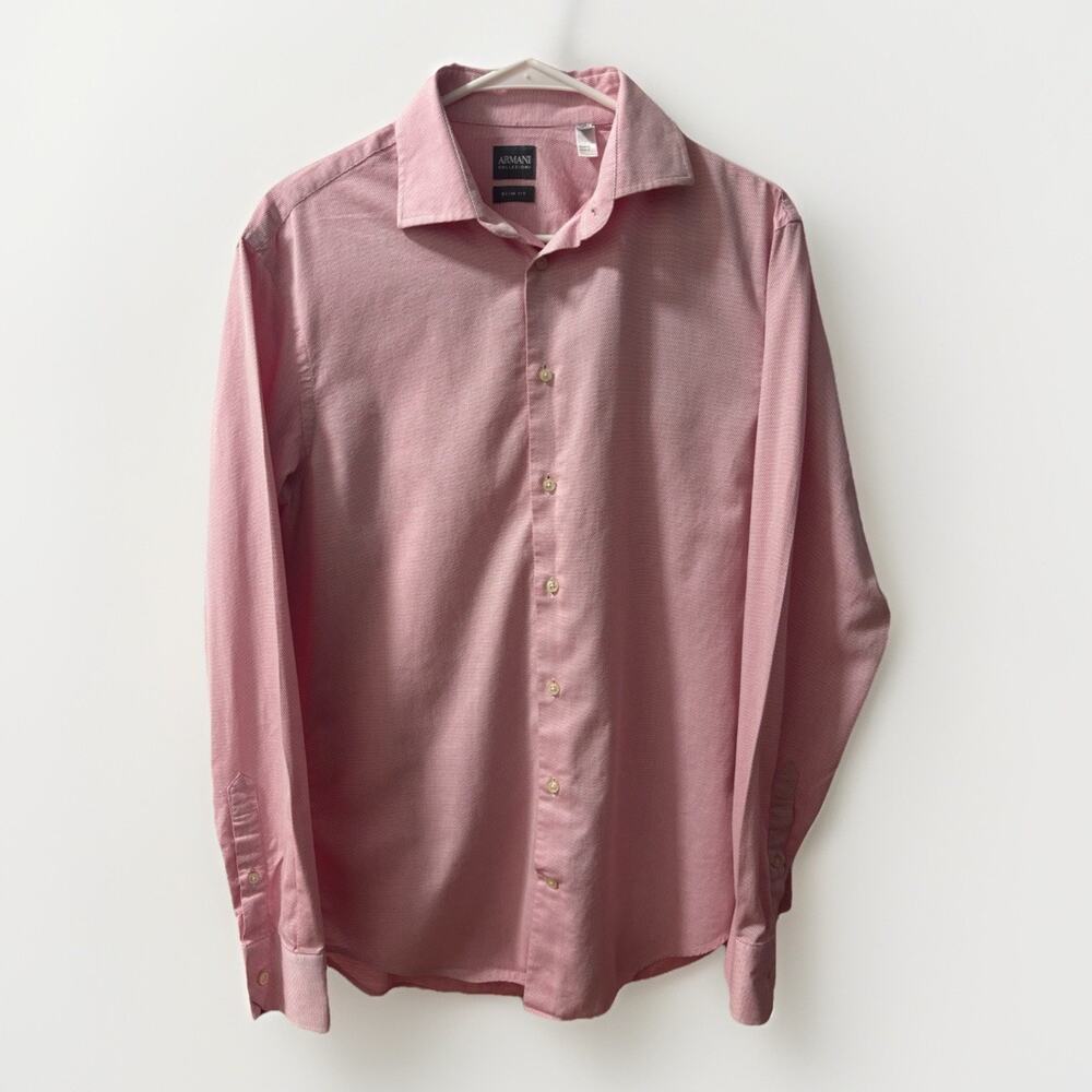 Armani Collezioni Pink/white Gingham Check Button Down Long Sleeve 15.5